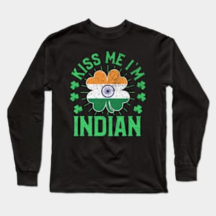 Kiss Me I'M Indian India Flag Shamrock St Patrick'S Day Long Sleeve T-Shirt